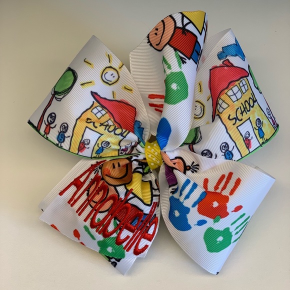 Any name, Monogrammed School Print Hair Bow - Picture 3 of 8